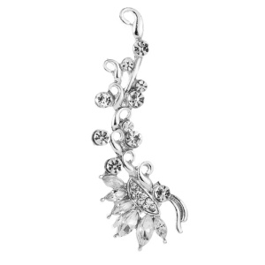 Cercel dama, model single ear, floricele si cristale semipretioase, argintiu, M2