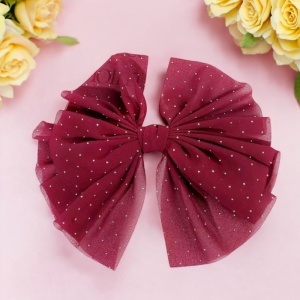 Clama de par, accesorizata cu funda ampla, model cu sclipici, tematica party mood, visinie - Img 2