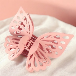 Cleste de par, prinde puternica, model voluminos fluture elegant, tematica I love butterfly, roz deschis - Img 2