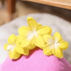Cleste de par, prindere puternica, model cu flori tropicale, tematica hawaiian mood, galben - Img 2