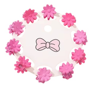 Clesti de par, set 10 bucati, model minimalist, prindere puternica, floricele delicate, M2, tematica happy life, roz inchis