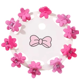 Clesti de par, set 10 bucati, model minimalist, prindere puternica, floricele, M1, tematica happy flower, roz inchis