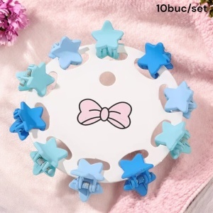 Clesti de par, set 10 bucati, model minimalist, prindere puternica, stelute magice, tematica happy star, albastru - Img 2