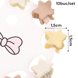 Clesti de par, set 10 bucati, model minimalist, prindere puternica, stelute magice, tematica happy star, maro deschis - Img 3