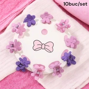 Clesti de par, set 10 bucati, model minimalist, prindere puternica, floricele, M1, tematica happy flower, mov - Img 2