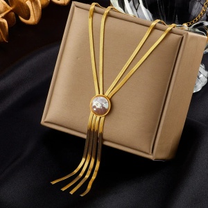Colier dama, pandantiv minimalist in prelungire, model delicat, tematica gold rush, auriu - Img 2