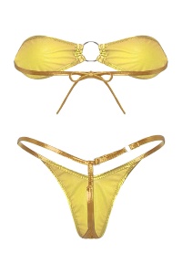 Costum de baie dama, 2 piese, model sexy summer metalic style, accesoriu rotund auriu - Img 4
