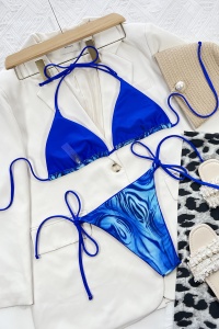 Costum de baie dama, 2 piese, model sexy summer sea waves albastru royal - Img 4