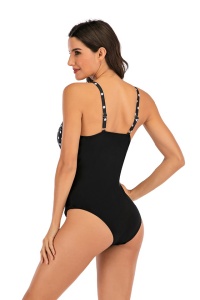 Costum de baie dama, o piesa, clasic cu croi chic, model cu buline negru - Img 2