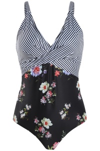 Costum de baie dama, o piesa, clasic cu croi chic, model floral, M2 multicolor - Img 4