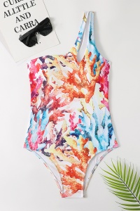 Costum de baie dama, o piesa, model happy summer wild splash, prindere fixa pe un umar multicolor - Img 3