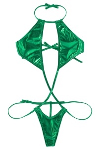 Costum de baie dama, o piesa, model sexy summer metalic style verde inchis - Img 4