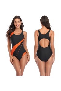 Costum de baie dama, o piesa, model sportiv, decupaj la spate portocaliu - Img 4