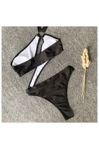 Costum de baie dama, o piesa, model super sexy, accesoriu rotund negru - Img 2