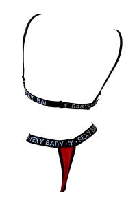 Costum de baie dama, rosu, 2 piese, imprimeu sexy baby, slip tanga si sutien reglabil RO - Img 2