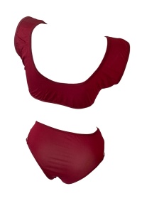 Costum de baie dama, rosu, 2 piese, slip tanga si sutien tip bustiera RO - Img 2