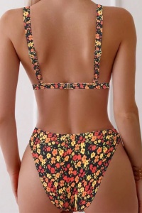 Costum de baie, set 2 piese, model delicat, sutien cupe triunghiulare si chilot decupaj clasic, tematica summer chill mood multicolor - Img 2