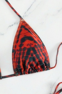 Costum de baie, set 2 piese, model minimalist indraznet, sutien cupe triunghiulare si chilot decupaj clasic croi ingust reglabil, tematica sexy summer rosu - Img 4