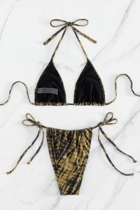 Costum de baie, set 2 piese, model minimalist indraznet, sutien cupe triunghiulare si chilot decupaj clasic croi ingust reglabil, tematica sexy summer maro - Img 2