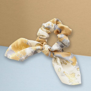 Elastic de par, model funda cu nod fantezie, imprimeu delicat, galben - Img 3