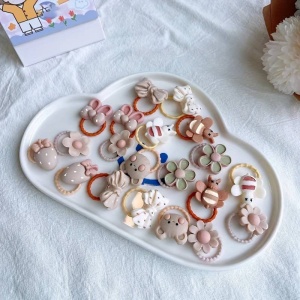 Elastic de par, set 50 bucati, accesorizate cu figurine vesele, model minimalist si versatil, tematica be happy, maro - Img 4