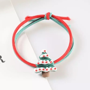 Elastic par pentru copii, model Craciun, verde, cu accesoriu bradut - Img 2