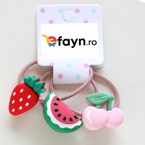 Elastic par pentru copii, set 3 bucati, model jucaus, cu accesorii fructe delicioase, verde - Img 2