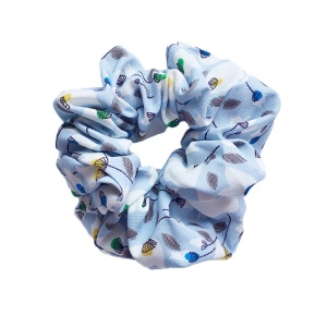 Elastic pentru par, model floral, albastru cu imprimeu