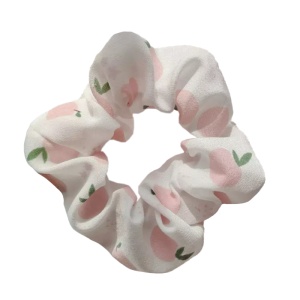 Elastic pentru par, model fructe delicioase, alba nature cu mere roz deschis