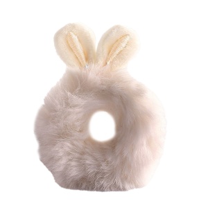 Elastic pentru par, model iepuras pufos cu urechi, crem