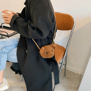 Geanta de dama, crossbody cu o singura bretea, model ursulet cute, maro - Img 2