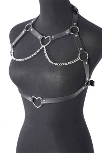 Ham sexy, accesorizat cu lanturi si inimioare, model indraznet provocator, BDSM, tematica open heart, marime univerasala, negru