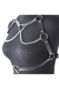 Ham sexy, accesorizat cu lanturi si inimioare, model indraznet provocator, BDSM, tematica open heart, marime univerasala, negru - Img 3
