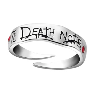 Inel clasic anime, model Death Note, tematica shinigami is watching, marime universala, reglabil, unisex, argintiu,
