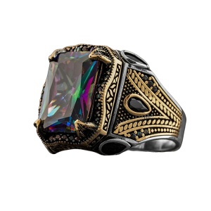Inel cu cristal, model dominator, tematica tribala, marime universala, reglabil, unisex, auriu,