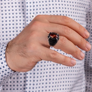 Inel cu cristal, model pasare pradatoare, tematica bird claw, marime universala, reglabil, unisex, negru, - Img 2