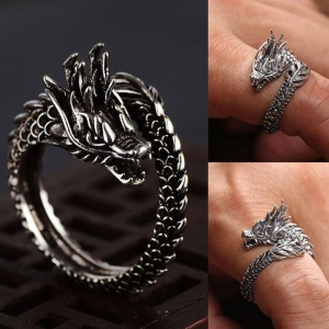 Inel dragon chinezesc, model punk style, marime universala, reglabil, argintiu, - Img 3