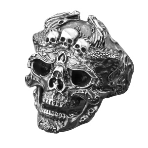 Inel gotic, model shaman demonic, tematica aztec demon evil god, marime universala, unisex, argintiu,