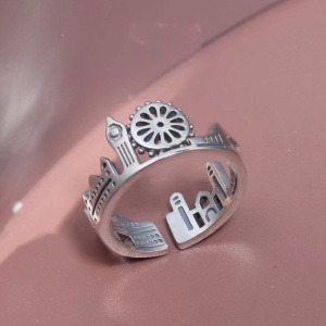 Inel unisex, model deosebit cu elemente specifice, tematica Great Britain, reglabil, argintiu - Img 2