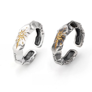 Inel unisex, set 2 piese, model cu rune, tematica wishing stone, reglabil, argintiu,