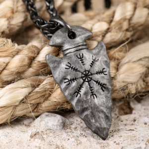 Lant cu pandantiv amuleta cu runa, model viking, unisex, - Img 3
