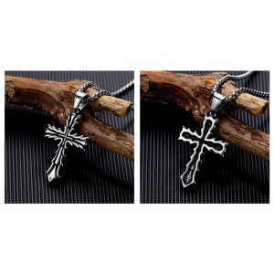 Lant cu pandantiv cruce, M3, unisex, argintiu inchis, - Img 4
