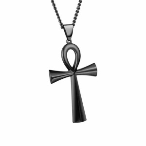 Lant cu pandantiv cruce, model egiptean, ANKH, negru, unisex