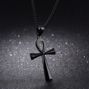 Lant cu pandantiv cruce, model egiptean, ANKH, negru, unisex - Img 2