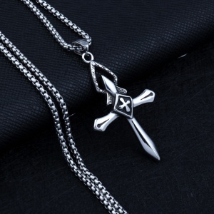 Lant cu pandantiv cruce, model holy cross, M5 stil american, unisex, argintiu mat, - Img 2