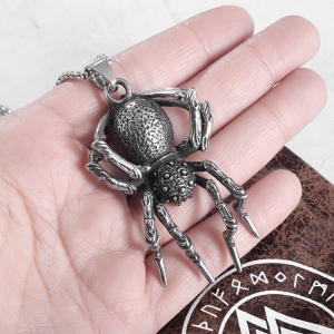 Lant cu pandantiv, model paianjen prietenos, tematica spider world, unisex, argintiu, - Img 3