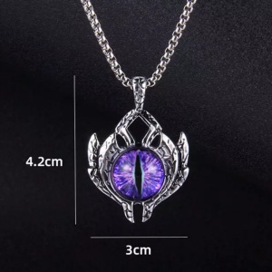 Lant cu pandantiv ochi de dragon, unisex, cristal mov, - Img 3