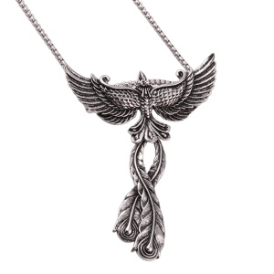 Lant cu pandantiv pasare phoenix, model simbolul renasterii, tematica freedom bird, unisex, argintiu