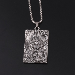 Lant cu pandantiv Pixiu, model mythical creature of wealth and good luck, tematica chinezeasca, unisex, argintiu, - Img 4