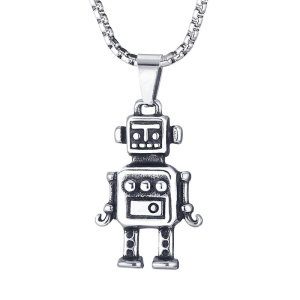 Lant cu pandantiv robot, unisex, argintiu,